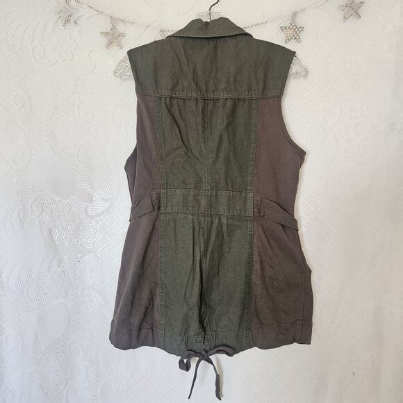 American Rag Women Medium Khaki Full Zip Utility Field Vest Military Practical - Picture 2 of 10